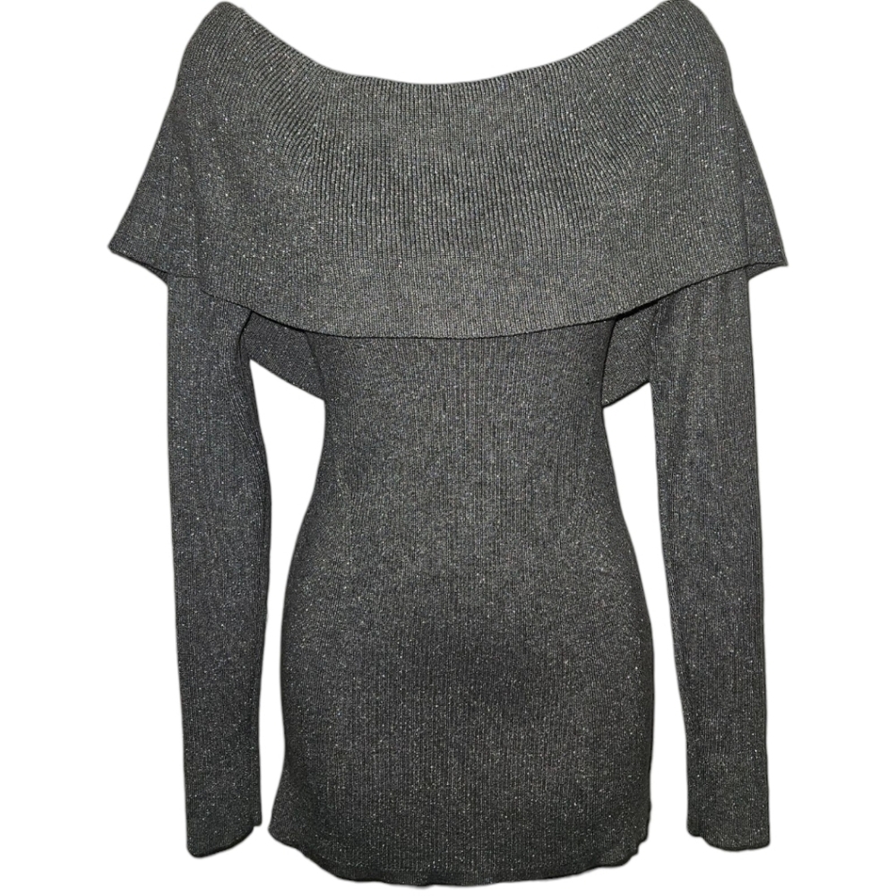 WHBM Off Shoulder Sparkle Knit Bow Back Long Sleeve Sweater